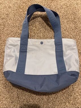 Athleta Girl Light Gray and Blue Canvas Tote with Branded Straps
